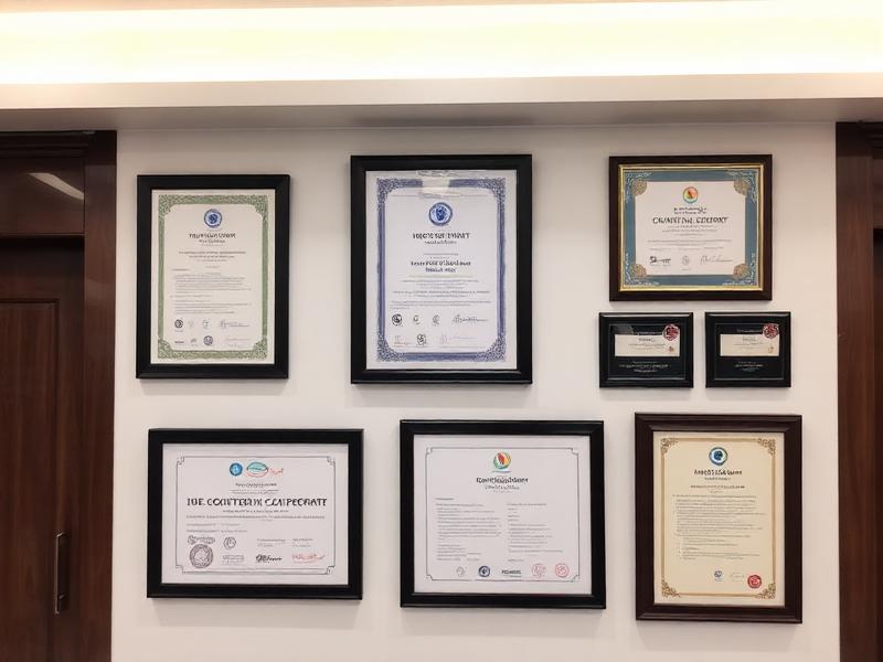 ISO certifications and quality awards on office wall