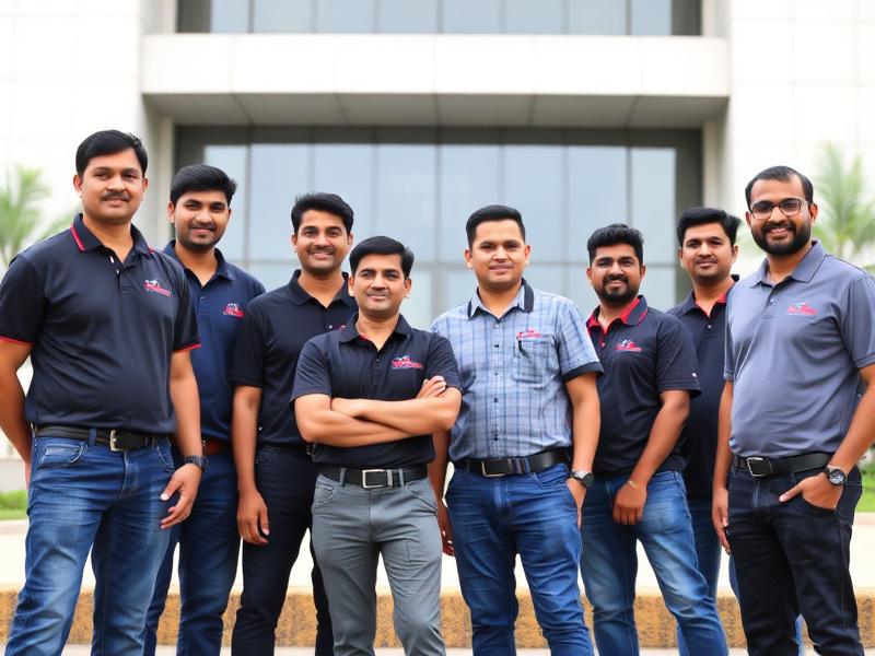 Team of Indian engineers in company uniforms